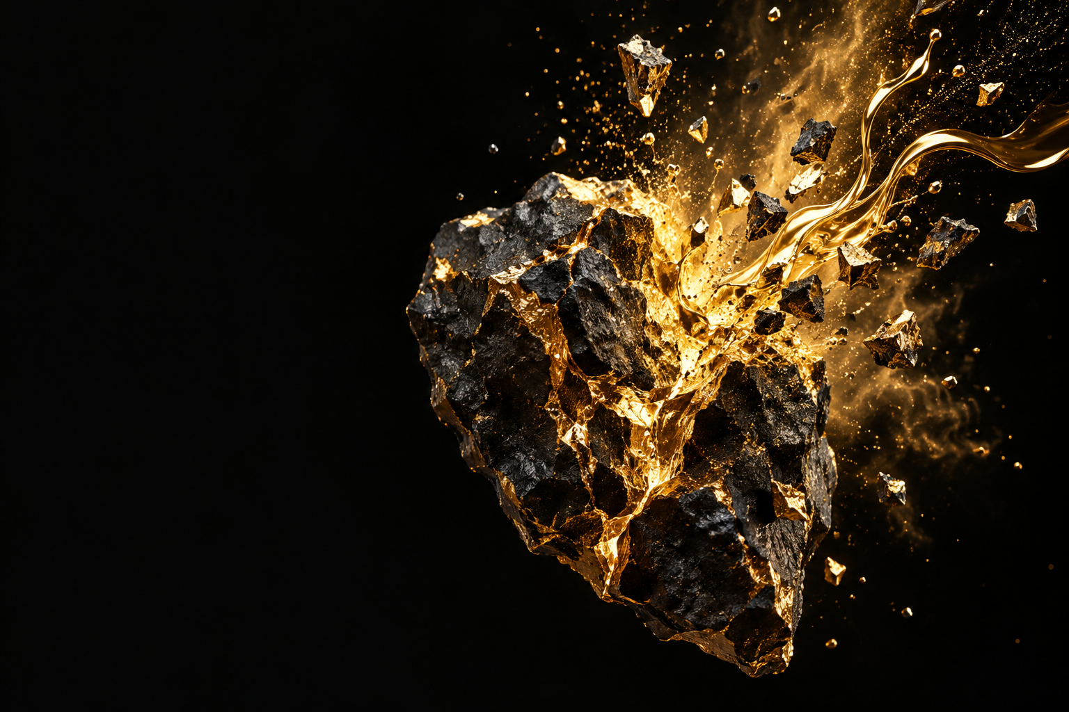 Raw gold ore erupting into molten gold and glowing fragments